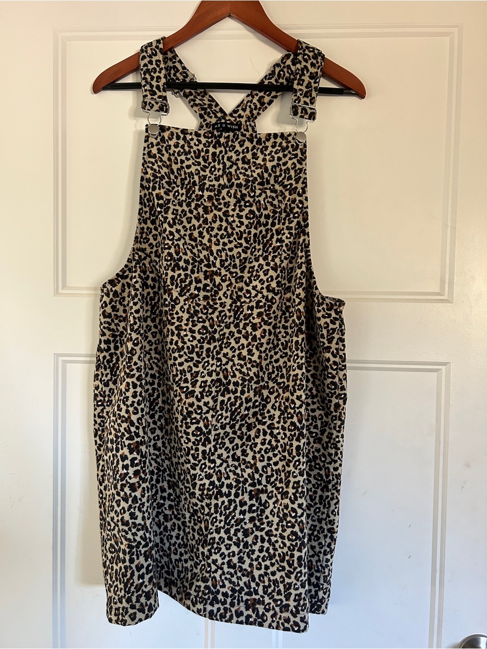 As U Wish Leopard Print Overall Dress in Beige and Black
